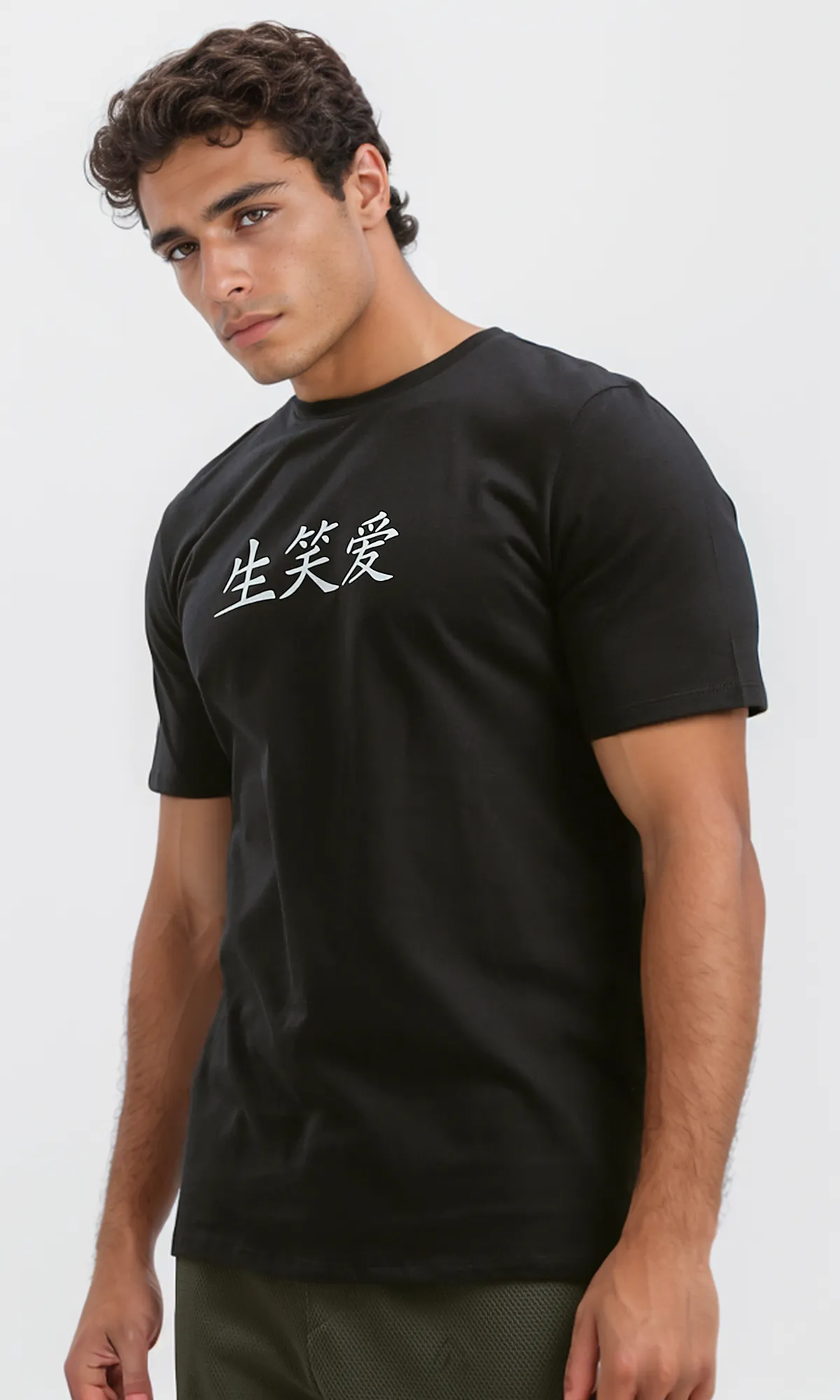 O182442 Round Neck Black Casual Summer Tee