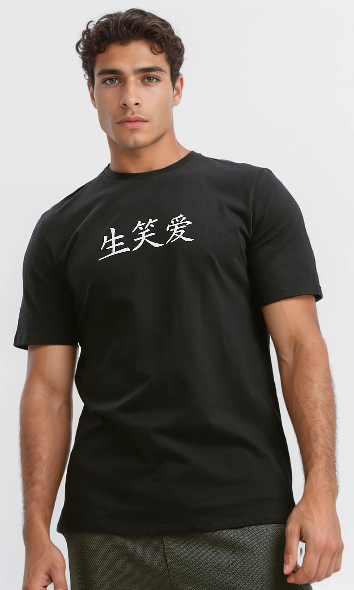 O182442 Round Neck Black Casual Summer Tee