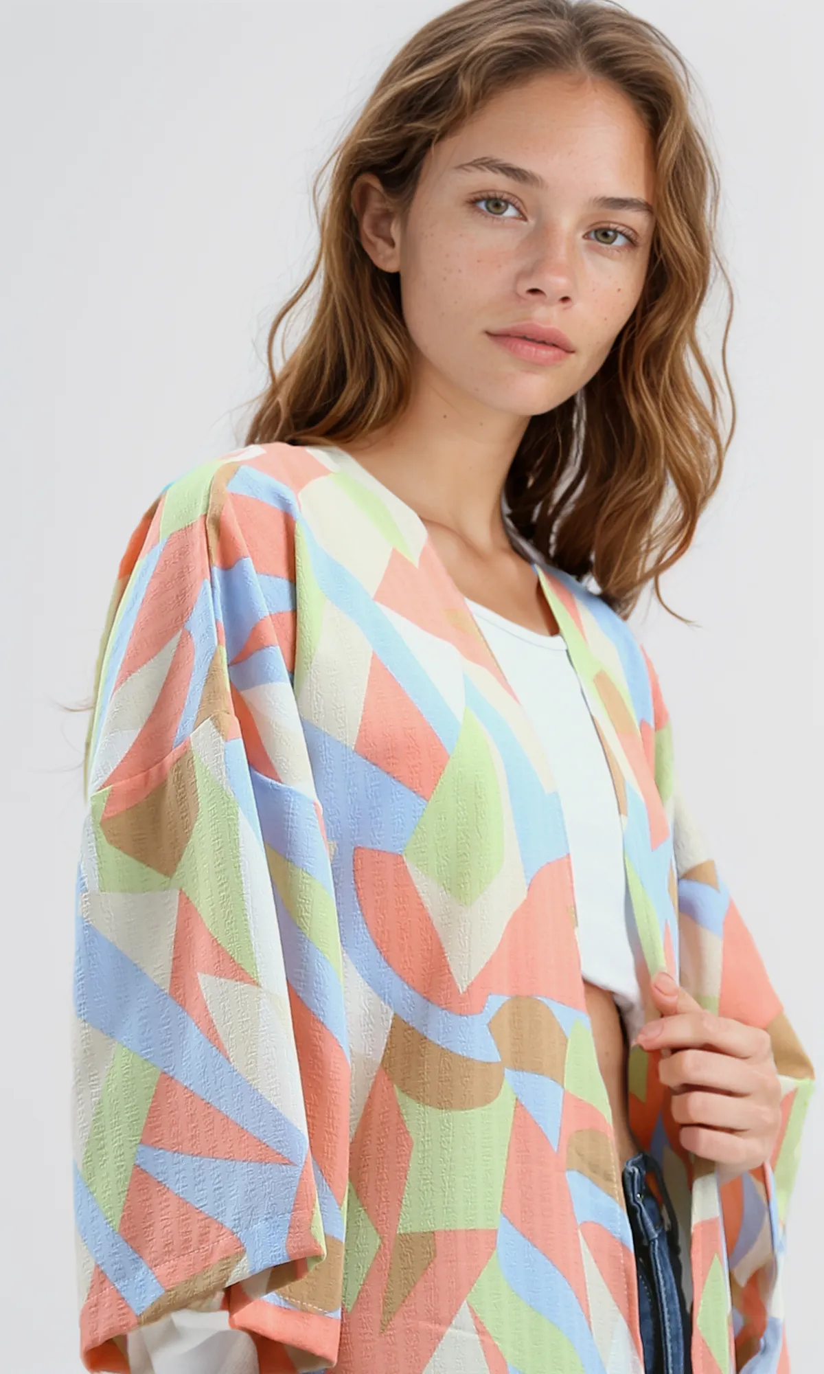 O193463 Multicolour 3/4 Sleeves Comfy Patterned Cardigan