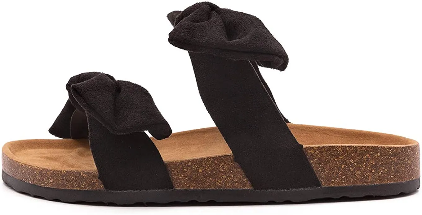 Pink Knot Suede Leather Soft Cork Slip On Sandals