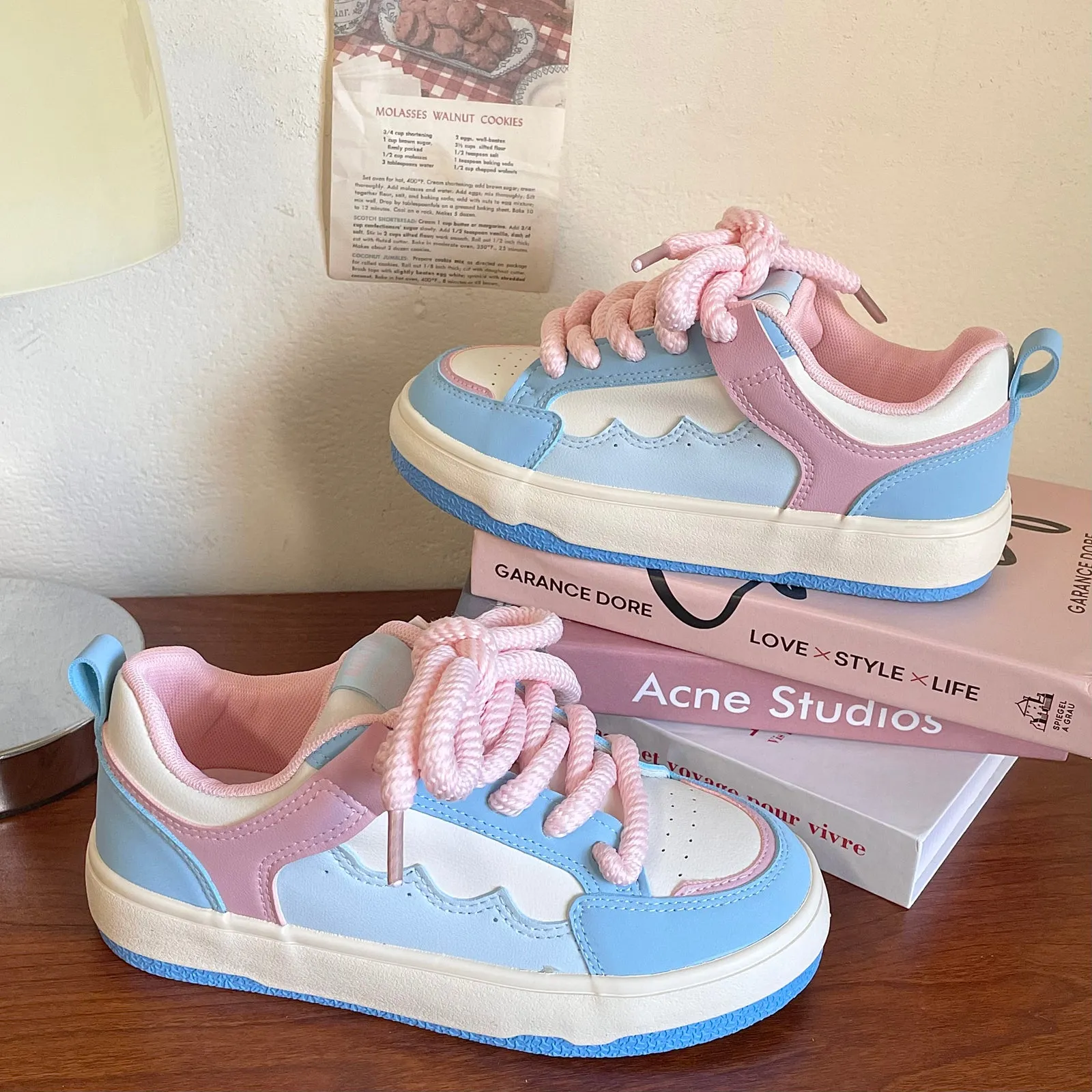 Pink White Blue Yellow Lace Sporty Sneakers Running Shoes