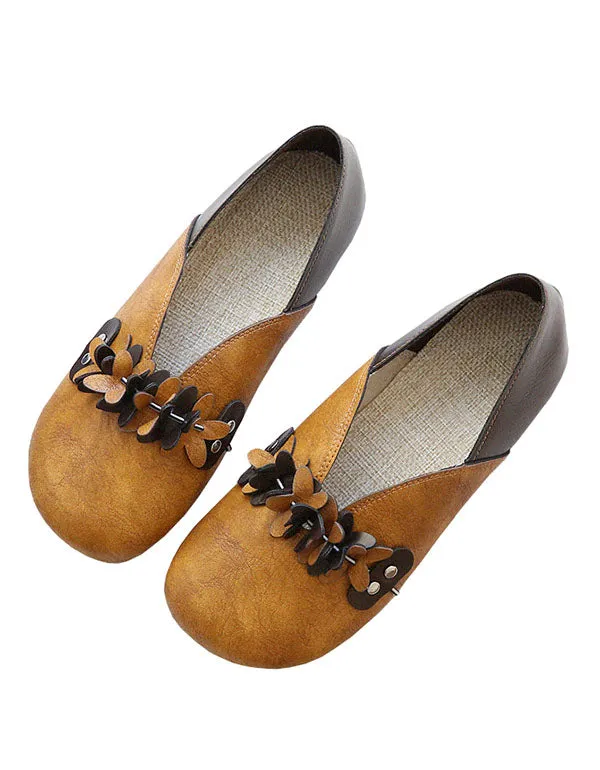 Retro Leather Flower Comfortable Flats