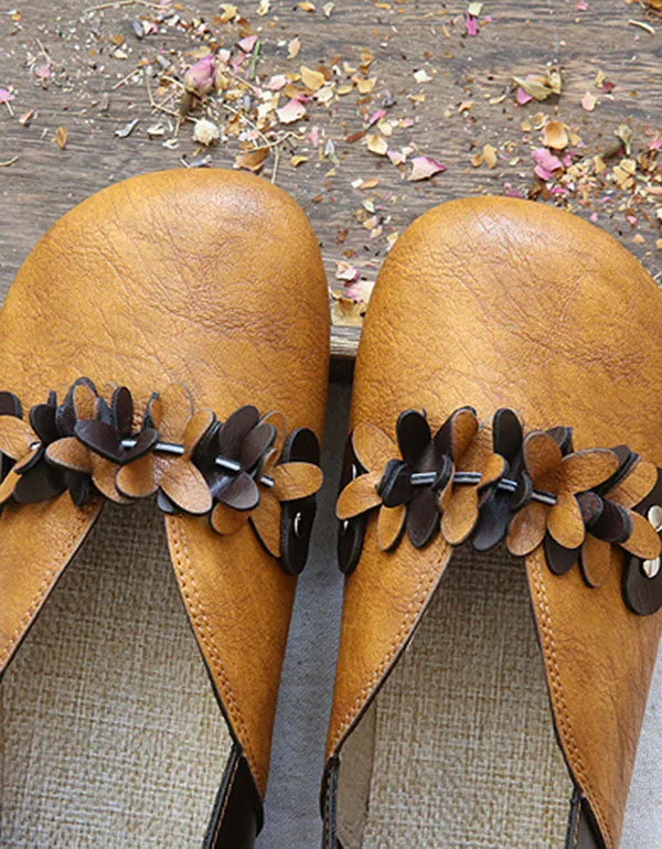 Retro Leather Flower Comfortable Flats