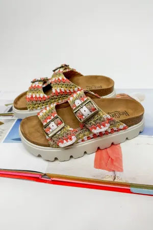 Rumor Has It Double Strap Slide On Corkys Sandal in Multi Crochet