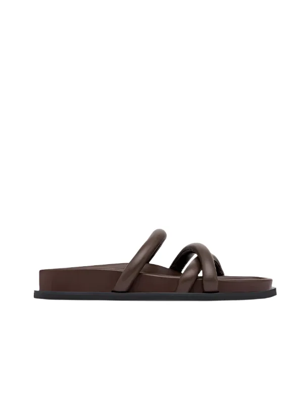 Soft Cross Strap Slide in Chocolate