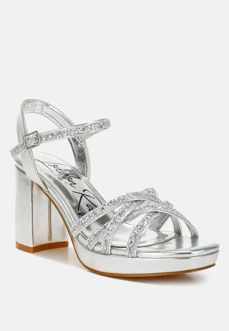 Sparks Fly Glitter Strappy Block Sandals