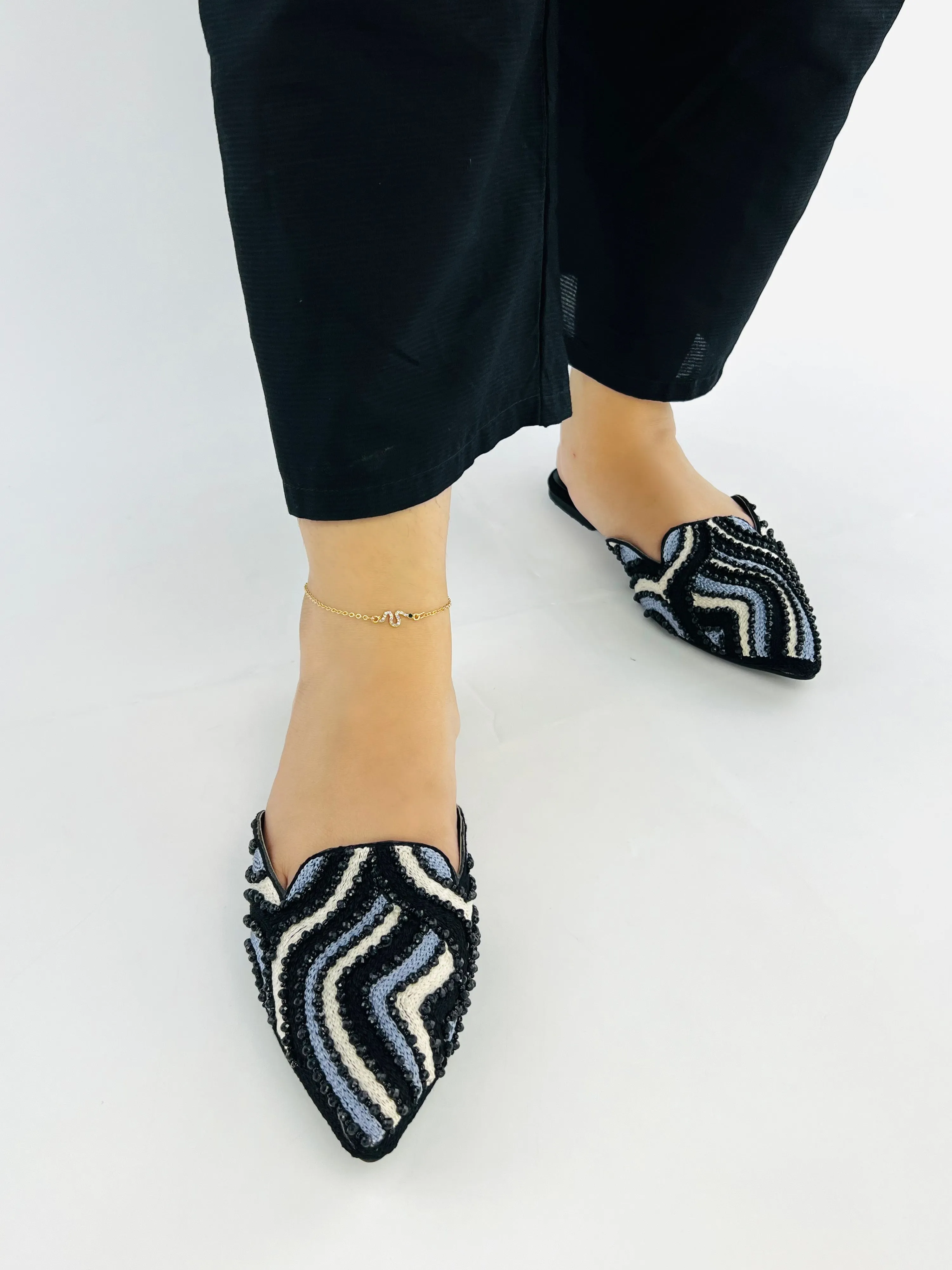 Spunkz Women Black Wedding Slip-Ons Flat Mules