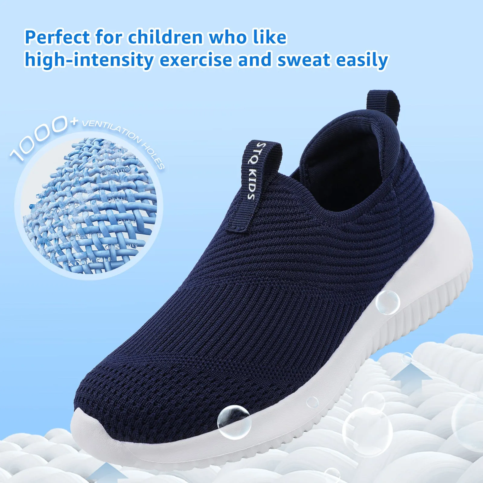 STQ Kids Shoes Girls Boys Lightweight Slip on Walking Sneakers