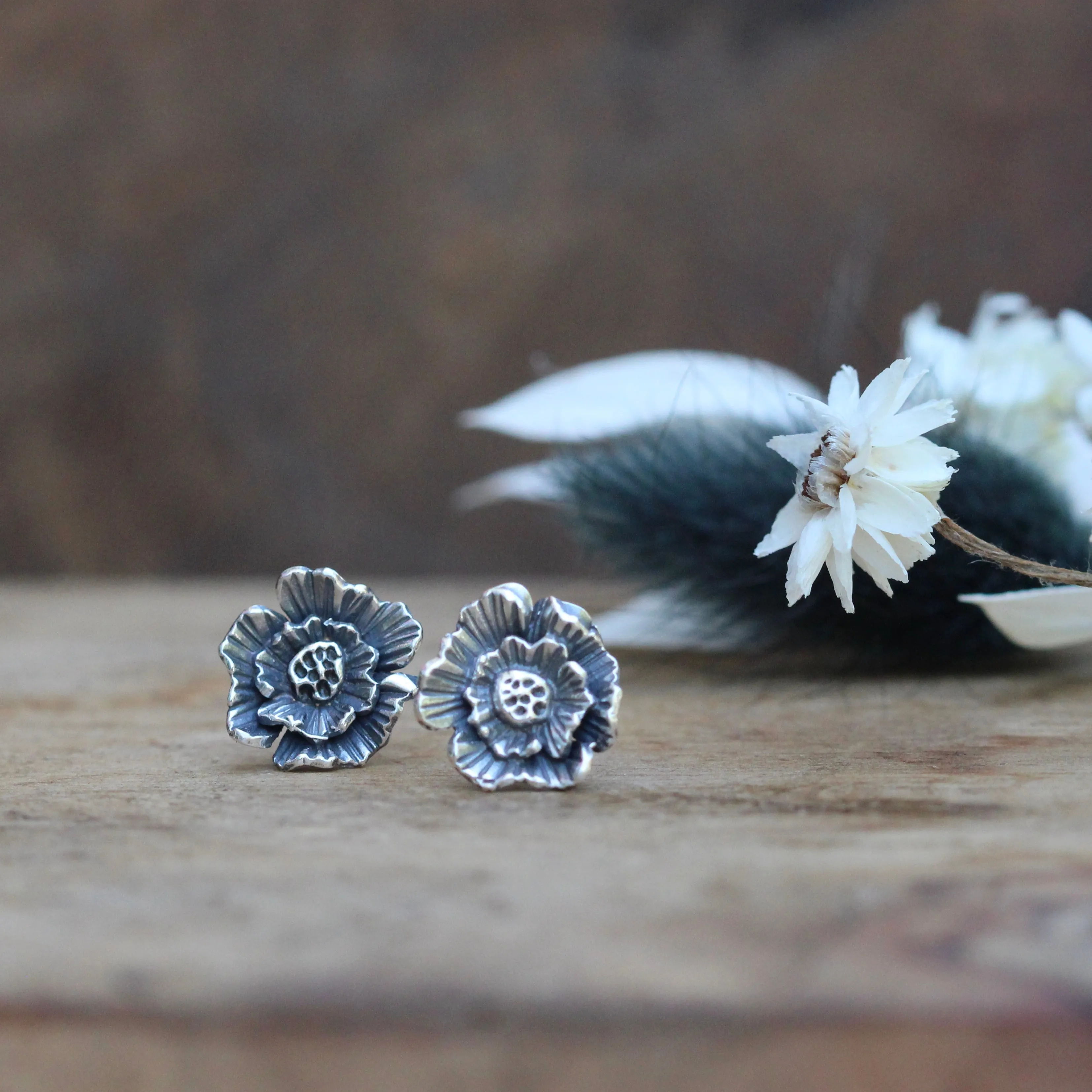 Summer Poppy Large Silver Post Earrings