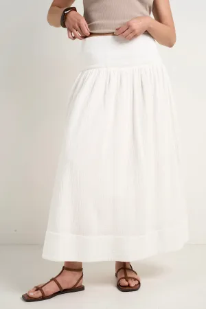 Unwind Ivory Shirred Back Tiered Maxi Skirt