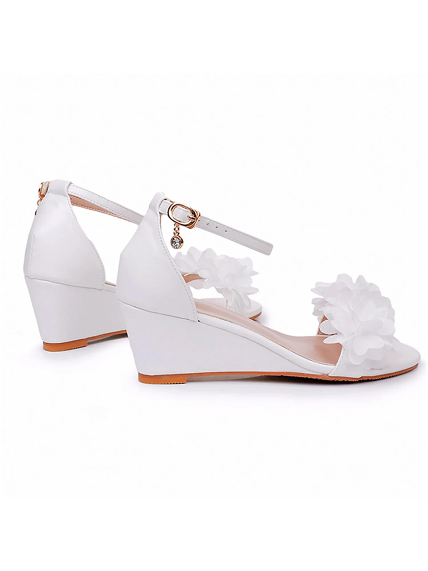 White Floral Open Toe Ankle-Strap Beach Sandals