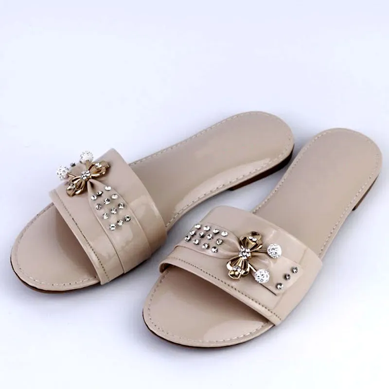 Women Soft Slides Bow Decor Shoes Round Toe Sandals Casual Flats