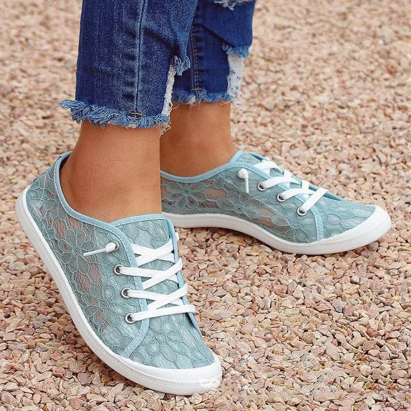 Women summer fashion lace flowers breathable slip on sneakers