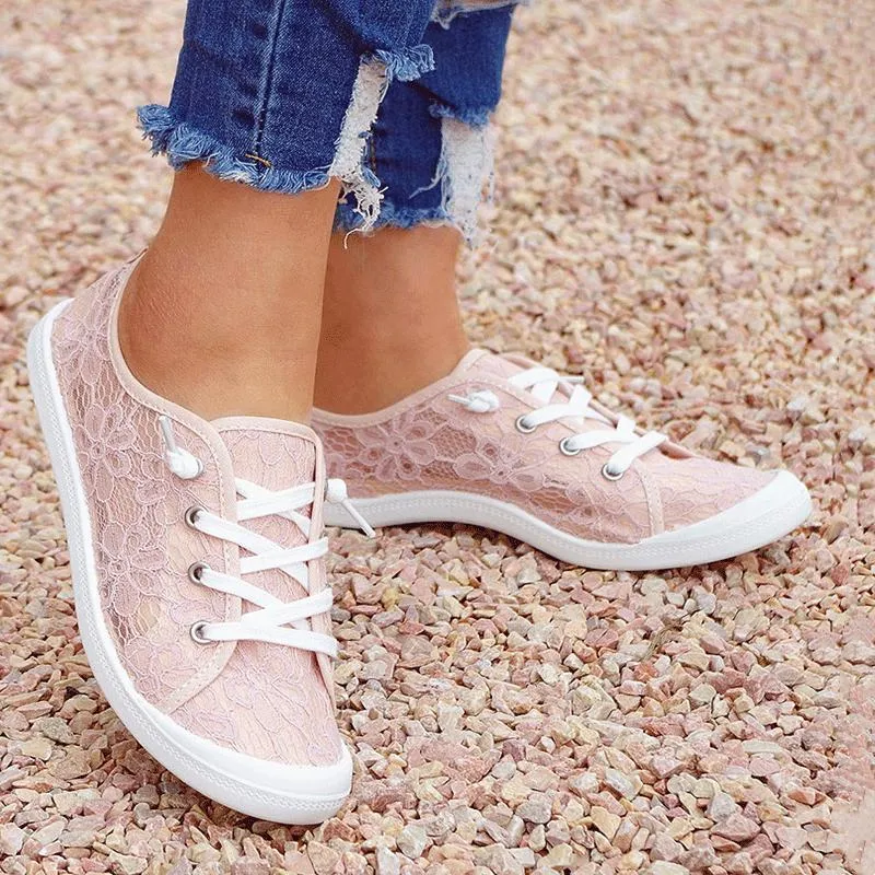 Women summer fashion lace flowers breathable slip on sneakers