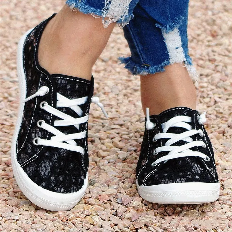 Women summer fashion lace flowers breathable slip on sneakers