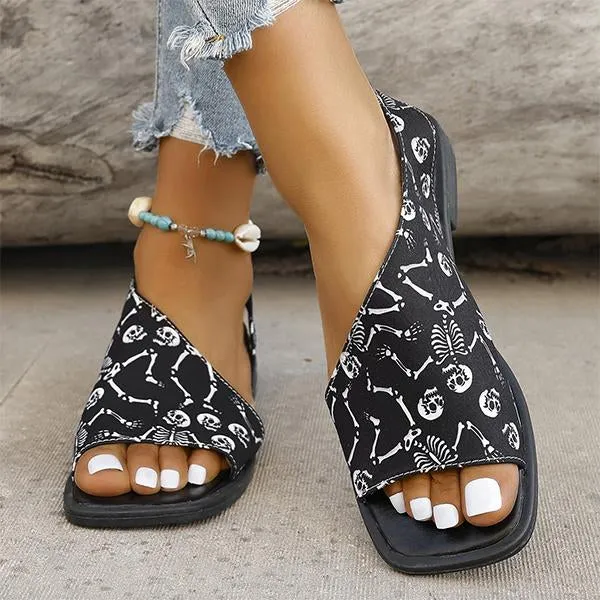 Women's Casual Skeleton Print Beach Flat Sandals 69713664S