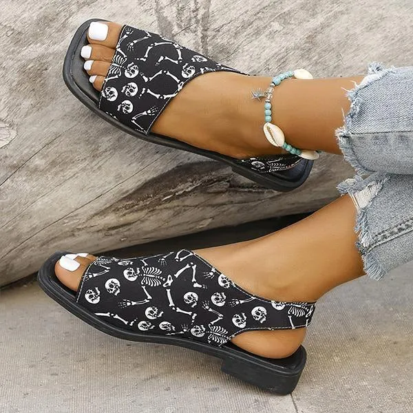 Women's Casual Skeleton Print Beach Flat Sandals 69713664S