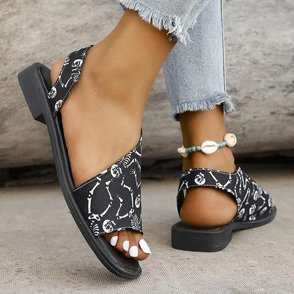 Women's Casual Skeleton Print Beach Flat Sandals 69713664S