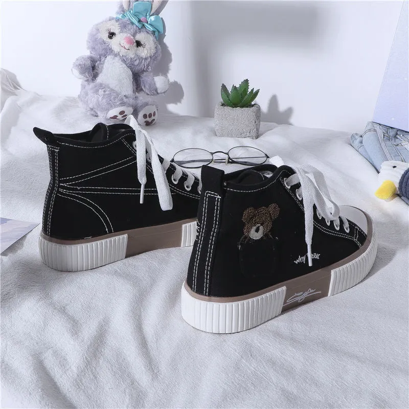 Women's Sneakers Kawaii Shoes Sports Vulcanized High Top Flats Casual Fashion Bear Spring Cute Harajuku Running