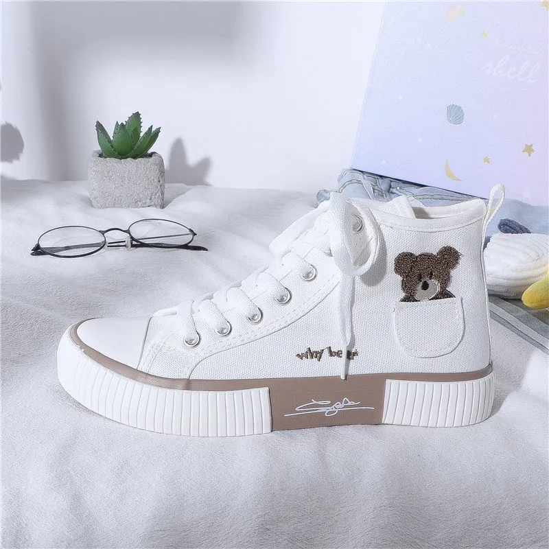 Women's Sneakers Kawaii Shoes Sports Vulcanized High Top Flats Casual Fashion Bear Spring Cute Harajuku Running