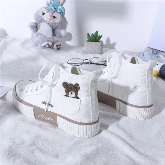 Women's Sneakers Kawaii Shoes Sports Vulcanized High Top Flats Casual Fashion Bear Spring Cute Harajuku Running