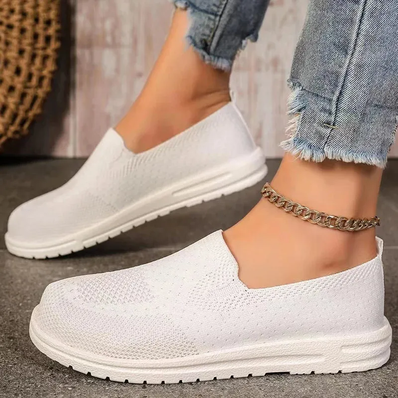 Xajzpa Women's Knitted Mesh Loafers Plus Size 43 Lightweight Soft Sole Casual Shoes Woman Autumn Non-Slip Breathable Flats Shoes